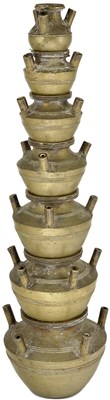 Lot 213 - A BRASS TEMPLE LAMP OR CENSER