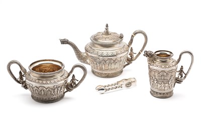 Lot 54 - A PARCEL-GILT-SILVER TEA SET, ATTRIBUTED TO P. ORR AND SONS, MADRAS (CHENNAI), INDIA, CIRCA 1905-10