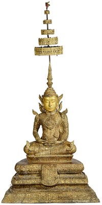 Lot 248 - A LACQUERED GILT BRONZE FIGURE OF BUDDHA