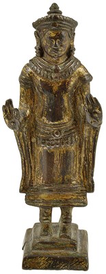 Lot 253 - AN ANGKOR WAT GILT BRONZE FIGURE OF BUDDHA