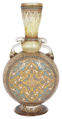 Lot 267 - A FRENCH ENAMELLED GLASS MAMLUK STYLE FLASK