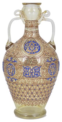 Lot 269 - A FRENCH ENAMELLED GLASS MAMLUK STYLE FLASK