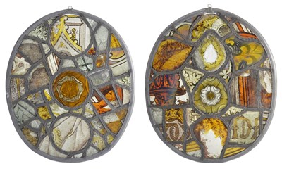 Lot 270 - A PAIR OF STAINED GLASS OVALS