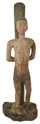 Lot 273 - A CARVED WOOD AND GESSO FIGURE OF ST SEBASTIAN