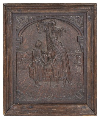 Lot 274 - A CARVED OAK PANEL OF THE SAMARITAN WOMAN AT THE WELL