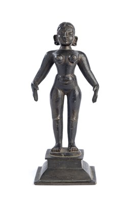 Lot 106 - A BRONZE FIGURE OF A HINDU GODDESS, SOUTH INDIA, 19TH CENTURY