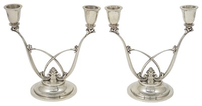 Lot 330 - A PAIR OF DANISH SILVER CANDELABRA