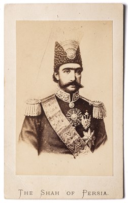 Lot 227 - A PORTRAIT OF NASIR AL-DIN, SHAH OF PERSIA, MAISON LEFEVRE FRERES, PARIS, CIRCA 1873