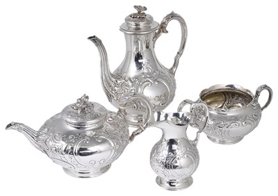 Lot 353 - ~A VICTORIAN SILVER FOUR-PIECE TEA AND COFFEE SET