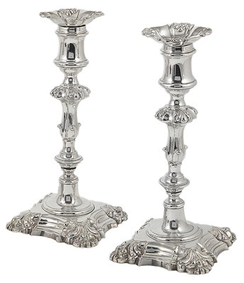 Lot 355 - A PAIR OF ELECTROPLATED SHEFFIELD PLATE CANDLESTICKS