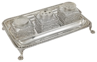 Lot 370 - A GEORGE III SILVER INKSTAND