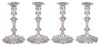 Lot 372 - A SET OF FOUR GEORGE IV SILVER CANDLESTICKS