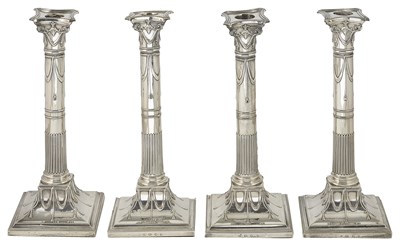 Lot 396 - A SET OF FOUR GEORGE III SILVER CANDLESTICKS