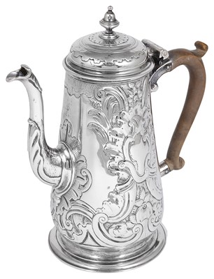 Lot 401 - A GEORGE II SILVER COFFEE POT