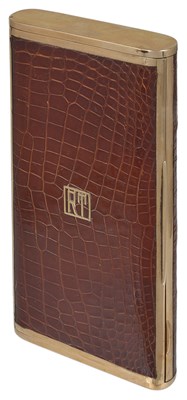 Lot 414 - A GILT-METAL AND CROCODILE SKIN CIGAR CASE