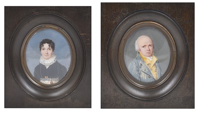 Lot 424 - ~TWO PORTRAIT MINIATURES OF A LADY AND GENTLEMAN