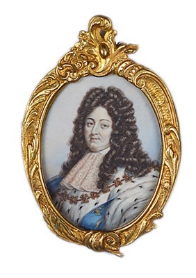 Lot 440 - ~A PORTRAIT MINIATURE OF LOUIS XIV KING OF FRANCE AND NAVARRE