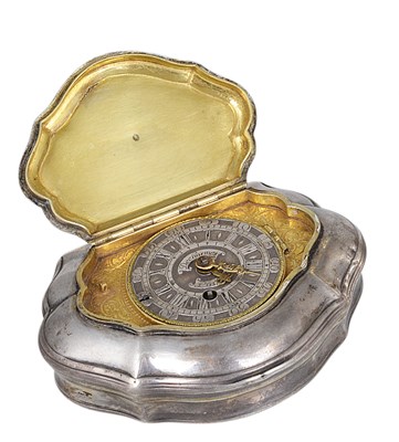 Lot 483 - A SILVER TIMEPIECE SNUFF BOX