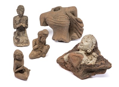 Lot 255 - FIVE SOUTH-EAST ASIAN TERRACOTTA FRAGMENTARY FIGURES, 8TH-15TH CENTURIES