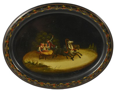 Lot 518 - A RUSSIAN LACQUERED TOLE WARE SMALL TRAY