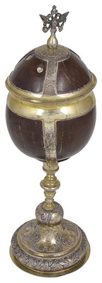 Lot 530 - A RUSSIAN PARCEL-GILT-SILVER-MOUNTED COCONUT CUP AND COVER