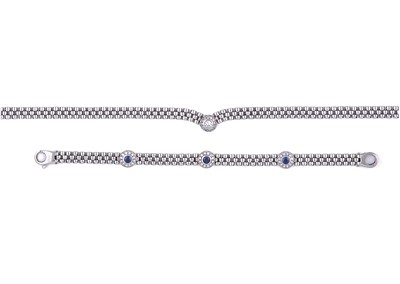 Lot 549 - DIAMOND CHAIN NECKLACE AND SAPPHIRE BRACELET