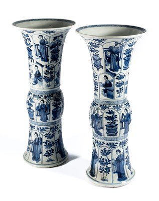 Lot 9 - A PAIR OF CHINESE BLUE AND WHITE BEAKER VASES, ‘GU’, KANGXI PERIOD (1662-1722)