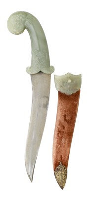Lot 37 - AN INDIAN JADE-HILTED DAGGER (KHANJAR)