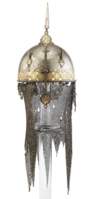 Lot 41 - A FINE PERSIAN STEEL HELMET (KULAH KHUD)