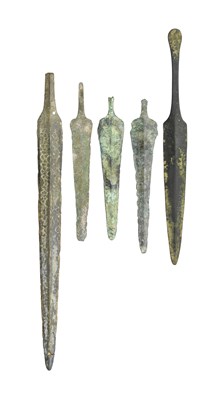 Lot 62 - A GROUP OF EXCAVATED BRONZE DAGGERS AND SPEAR BUTTS