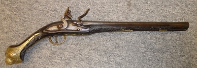 Lot 84 - A 16 BORE ADRIATIC FLINTLOCK HOLSTER PISTOL