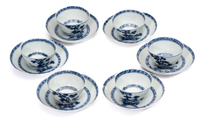 Lot 14 - SIX CHINESE BLUE AND WHITE NANKING CARGO TEABOWLS AND SIX SAUCERS, QIANLONG PERIOD, CIRCA 1750