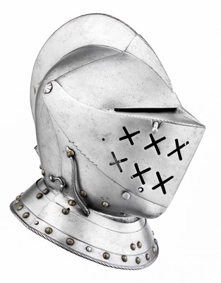 Lot 186 - A CLOSE HELMET IN THE LATE 16TH CENTURY ITALIAN