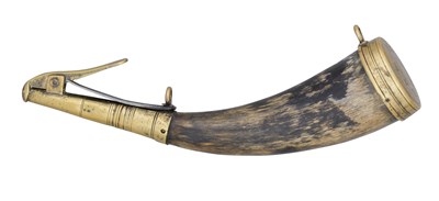 Lot 202 - A SMALL PRIMING FLASK FOR THE 9TH BATTALION OF ROYAL REGIMENT OF ARTILLERY