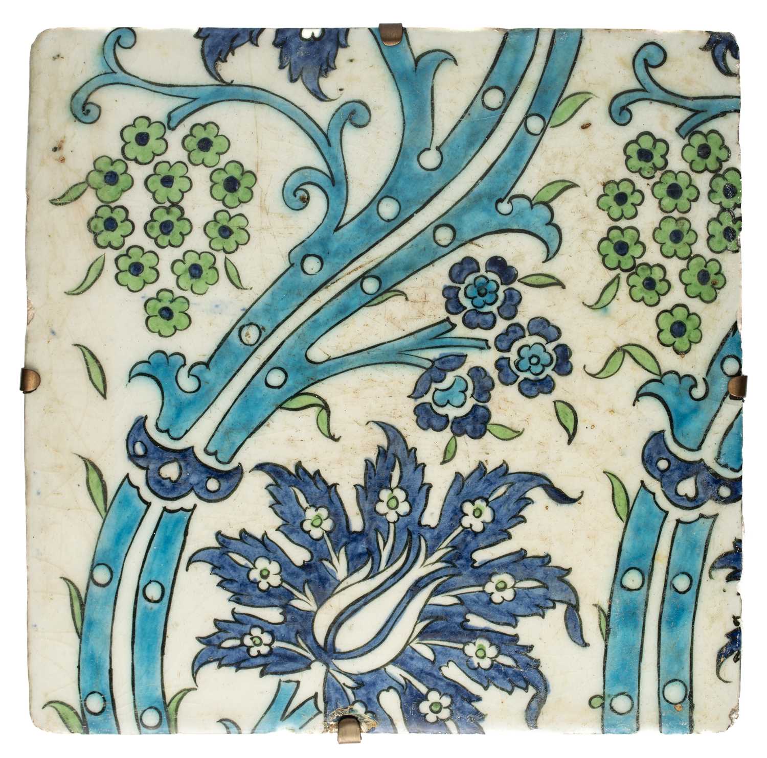 Lot 77 - A DAMASCUS 'VINE WAVE' TILE, OTTOMAN SYRIA,