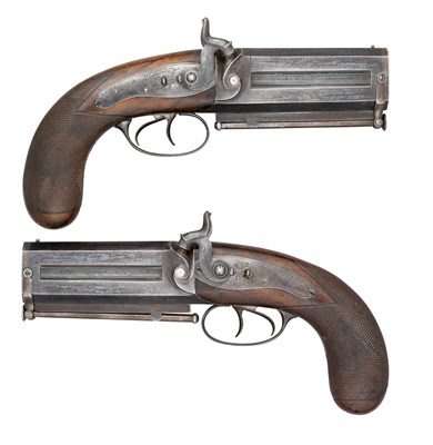 Lot 211 - A PAIR OF 14 BORE OVER-AND-UNDER PERCUSSION PISTOLS BY SMITH