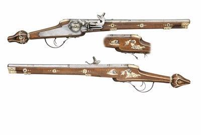 Lot 213 - TWO SAXON LONG WHEEL-LOCK HOLSTER PISTOLS OF THE TRABANTENLEIBGARDE OF THE PRINCE ELECTOR CHRISTIAN