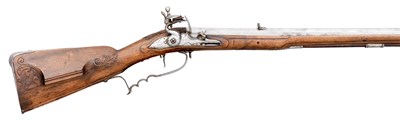 Lot 228 - AN UNUSUAL .650 CALIBRE GERMAN FLINTLOCK SPORTING RIFLE