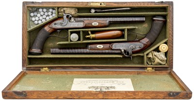 Lot 231 - A CASED PAIR OF 40 BORE PERCUSSION OFFICER'S PISTOLS BY WILLIAM MOORE & CO.