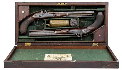 Lot 232 - A CASED PAIR OF 34 BORE PERCUSSION OFFICER'S PISTOLS BY JOSEPH EGG