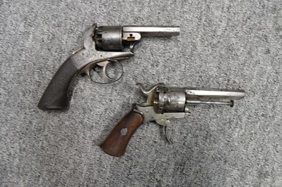 Lot 238 - A 130 BORE PERCUSSION REVOLVER AND A CONTINENTAL PIN-FIRE REVOLVER