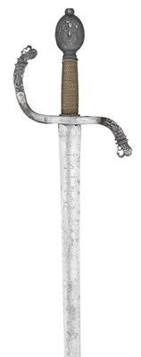 Lot 269 - A HUNTING SWORD WITH FINELY CHISELLED IRON HILT