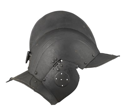 Lot 293 - A GERMAN BURGONET WITH EMBOSSED DECORATION IN THE 'BLACK AND WHITE' FASHION