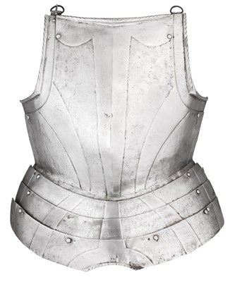 Lot 332 - A GERMAN BREASTPLATE WITH EMBOSSED DECORATION IN THE 'BLACK AND WHITE' FASHION