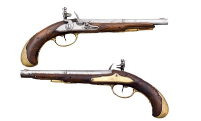 Lot 360 - A PAIR OF 40 BORE GERMAN FLINTLOCK HOLSTER PISTOLS BY C. DETTENRIEDERER A ULM
