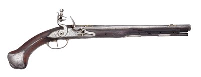 Lot 363 - A FRENCH 20 BORE FLINTLOCK LONG HOLSTER PISTOL BY LA CHAISE A PARIS