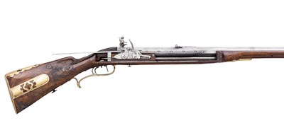 Lot 372 - A RARE .550 CALIBRE GERMAN SUPER-IMPOSED LOAD SEVEN-SHOT SLIDING LOCK RIFLE BY F. X. WISTHALER IN MI