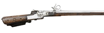 Lot 374 - A 25 BORE COMPOSITE GERMAN WHEEL-LOCK SPORTING RIFLE