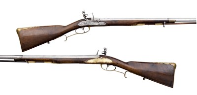 Lot 382 - A PAIR OF 18 BORE AUSTRIAN FLINTLOCK SPORTING GUNS BY JOHAN SCHIFTER