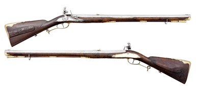 Lot 384 - A PAIR OF .600 CALIBRE BOHEMIAN FLINTLOCK RIFLED SPORTING CARBINES BY MATHEUS MUCK A BRINN